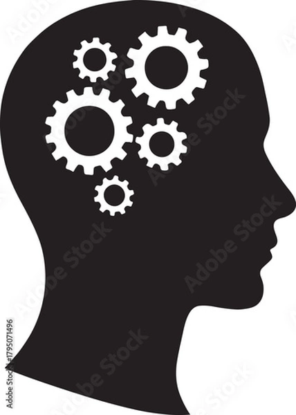 Fototapeta Silhouette of human head with gears inside representing thought and ideas