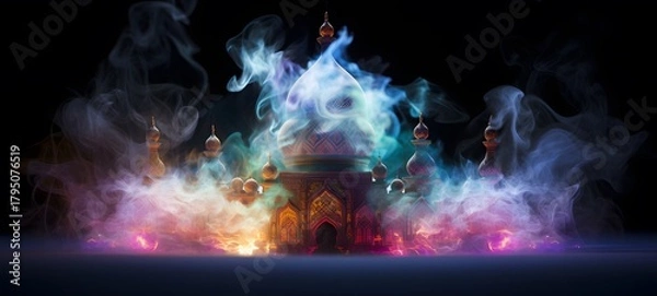 Fototapeta a light Ied Mubarak , coming out of the smoke,generative AI