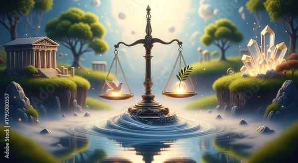 Fototapeta Miniature scene of two people working on a diorama with tiny trees and landscaping.