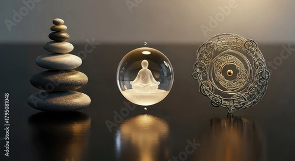 Fototapeta Miniature scene of two people working on a diorama with tiny trees and landscaping.