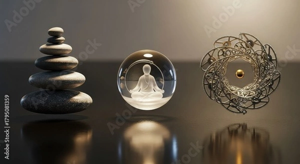 Fototapeta Miniature scene of two people working on a diorama with tiny trees and landscaping.