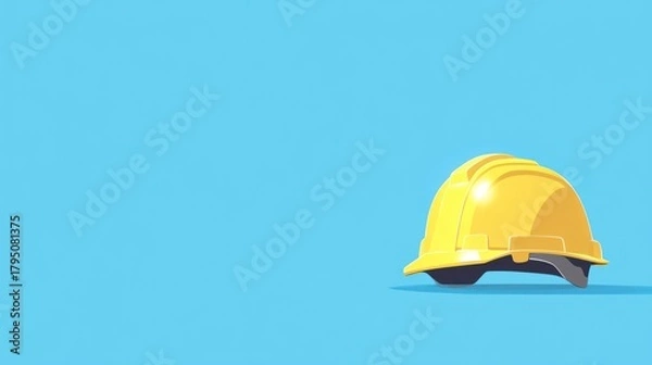 Obraz Yellow hard hat isolated on solid blue background for construction industry use