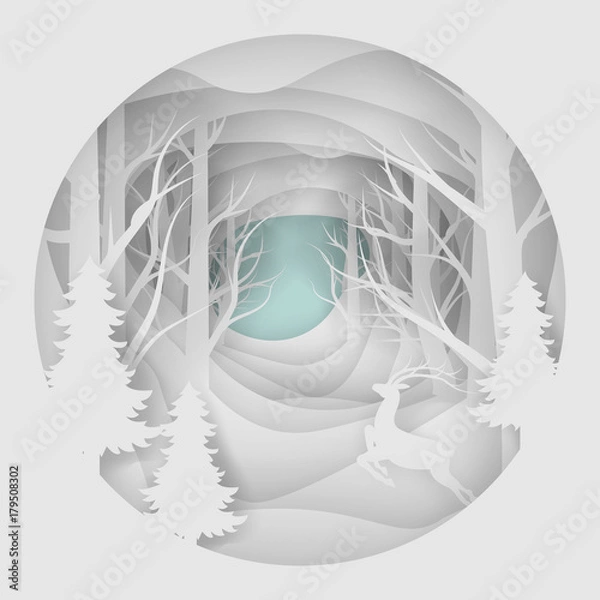 Obraz Vector background of cut paper is overlapping layers. For card design, Christmas and New Year.