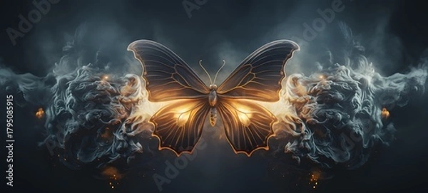 Fototapeta a light butterfly , coming out of the smoke,generative AI