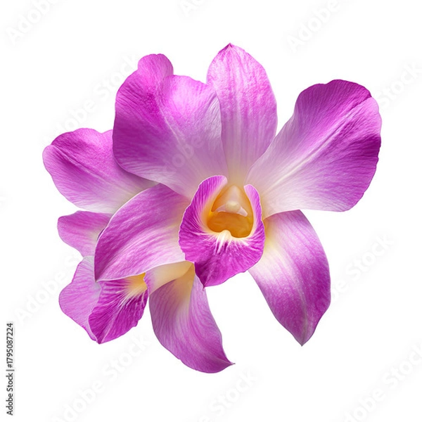 Fototapeta pink orchid flower cutout as a single elegant bloom, with the pink orchid creating a soft botanical focal point, offering a premium floral isolated PNG for luxury branding, spa and wedding design