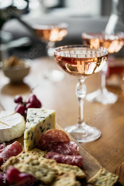 Obraz Glasses of rose wine seen during a dinner party of a celebration.