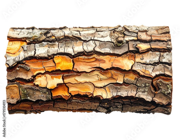 Fototapeta Close-up of richly textured tree bark with vibrant colors and intricate patterns