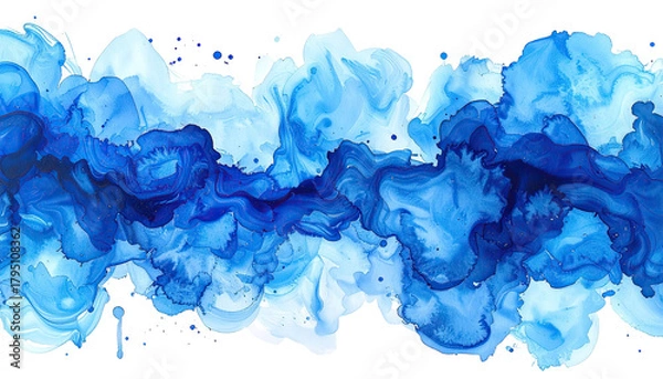 Obraz Flowing blue watercolor abstract design with varying shades of azure against a black background