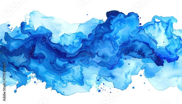 Obraz Artistic ink flow forming a long, irregular stream, blending varied shades of blue
