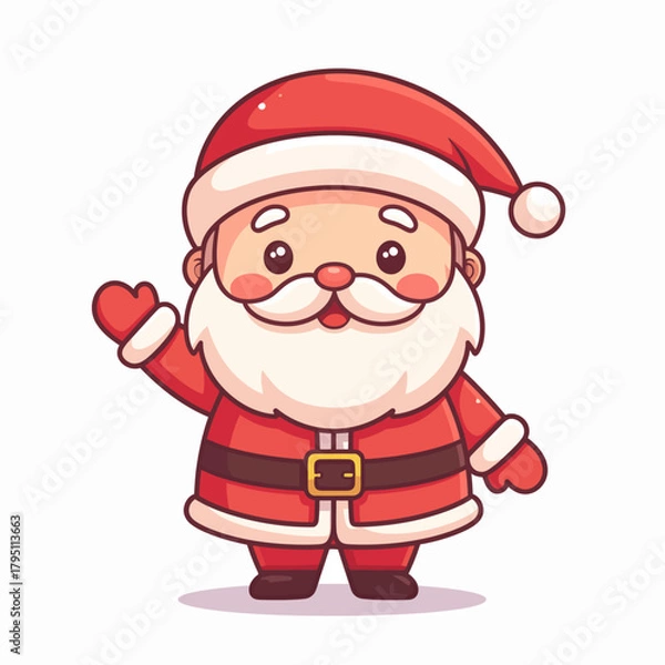 Obraz Cheerful Santa Claus Cartoon Character Smiling and Waving a Hand Greeting Happy Holidays Illustration