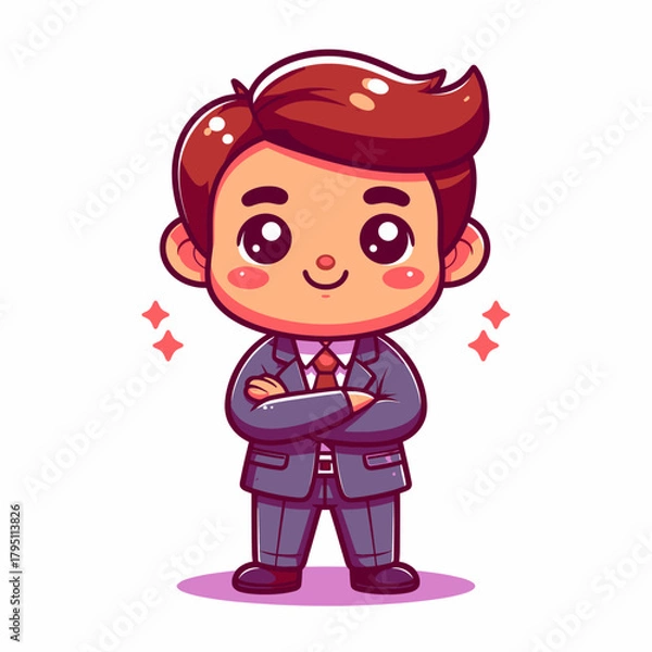 Obraz Cartoon Businessman with Crossed Arms and Smiling Face, Perfect for Business Communication