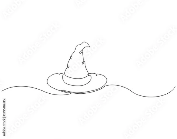 Fototapeta Continuous one line drawing of wizard hat. One line drawing illustration of witch hat. Halloween concept single line. Editable outline