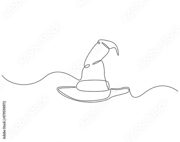 Fototapeta Continuous one line drawing of wizard hat. One line drawing illustration of witch hat. Halloween concept single line. Editable outline