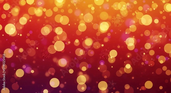 Obraz Sparkling golden and pink bokeh lights shimmer on a warm red and purple gradient background creating a magical festive atmosphere perfect for celebrations or events
