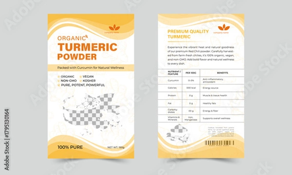 Obraz Organic Turmeric Powder Packaging Design Vector Template