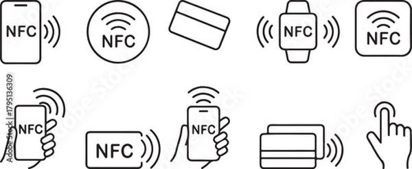 Obraz NFC Icon Set – Contactless Payment Symbols Vector.