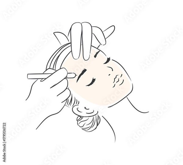 Obraz Female face eyebrow beauty procedure drawing in minimalist style on white background