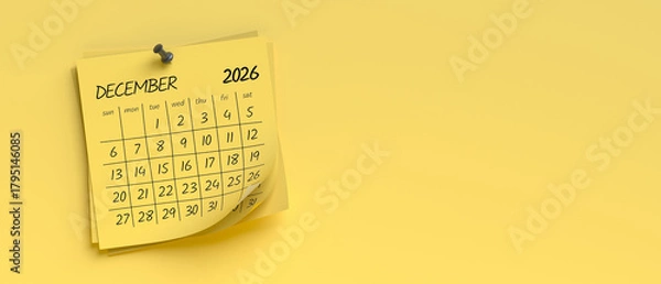Fototapeta Planning for December 2026 with a Wall Calendar