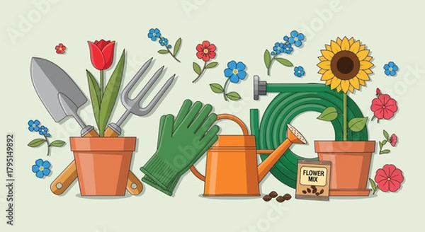 Obraz Spring Floral Illustration with Tulips – Nature Gardening Design, Leaf and Blossom Elements, Beautiful Vase Arrangement, Botanical Growth, Fresh Flora Art, Elegant Spring Season Decorative Concept