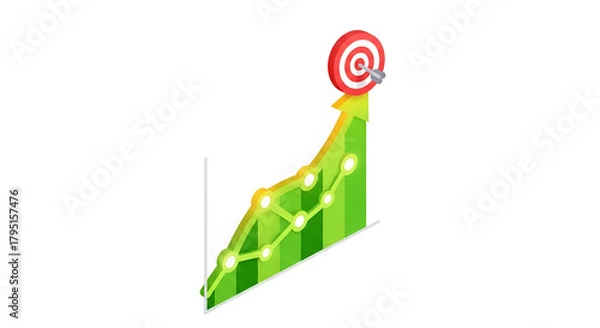 Fototapeta 3d icon of isometric chart with arrow and target representing business success and achievement