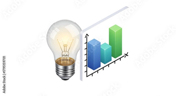Fototapeta 3d icon of isometric illustration of a light bulb and a bar graph
