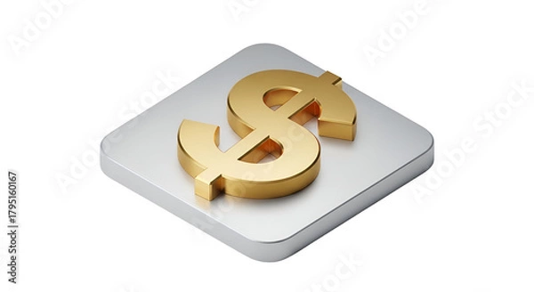 Fototapeta 3d icon of isometric dollar sign on a square platform, a symbol of wealth and finance
