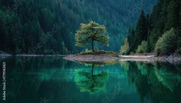 Fototapeta Serene lake with a solitary tree (2)