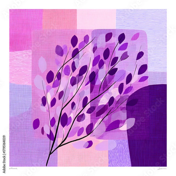 Obraz Hand-drawn silhouette of a purple plant against colorful geometric background
