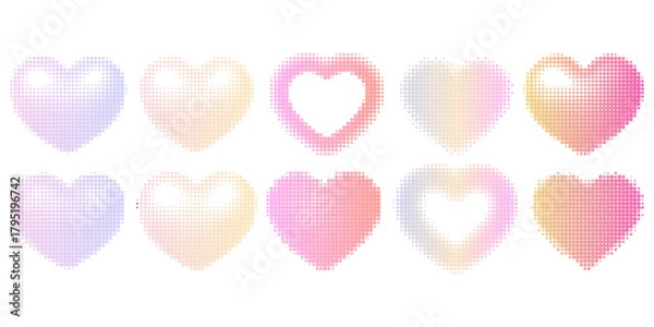 Fototapeta Halftone heart shapes design elements set (gradient color)