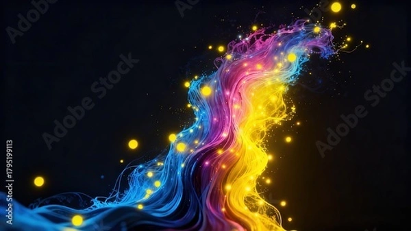 Fototapeta Abstract Neon Light Flow Energy Art, Dynamic Glowing Digital Visual Effect for Tech Theme Background, Music Festival Poster, Creative Advertising and Futuristic Design.
