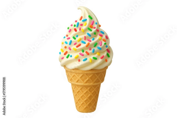 Fototapeta Vanilla soft serve ice cream cone with sprinkles