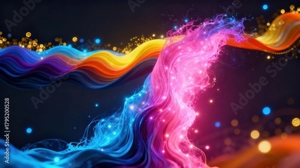 Fototapeta Abstract Neon Light Flow Energy Art, Dynamic Glowing Digital Visual Effect for Tech Theme Background, Music Festival Poster, Creative Advertising and Futuristic Design.
