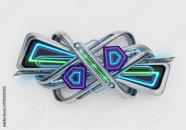 Fototapeta Futuristic Geometric Abstract Pattern with Overlapping Shapes, Neon Glowing Accents, and Clean Futuristic Background