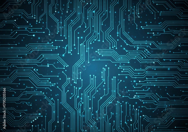Fototapeta Abstract Glowing Circuit Board Connections and Technology Pattern - Digital Macro View of Intricate Electronic Pathways