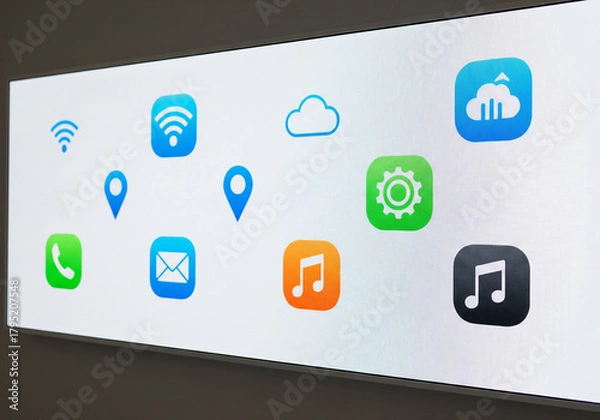 Fototapeta Abstract futuristic digital data visualization with glowing teal binary code falling vertically in a dark blue background, representing technology and information flow