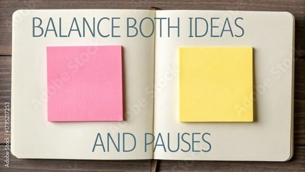 Fototapeta Open Notebook With Pink and Yellow Sticky Notes