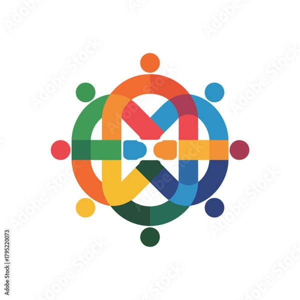 Obraz Colorful abstract interconnected figures representing teamwork and community