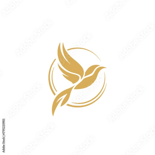 Obraz Elegant golden bird silhouette in circle emblem