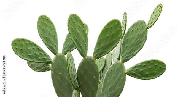 Obraz Opuntia Cactus With Green Flat Pads And Spines Isolated On Black Background Realistic Photo