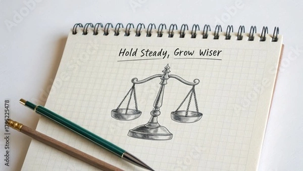 Fototapeta Sketched scale on notepad representing balance and mindful thoughts