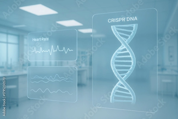 Fototapeta Futuristic DNA and CRISPR Hologram Interface in Modern Laboratory