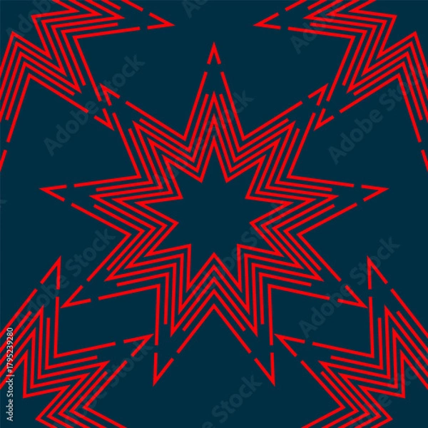Obraz Red star pattern, line design on dark blue background, vector illustration.