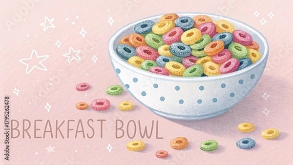 Obraz Colorful Cereal Breakfast Bowl on Pastel Background V4