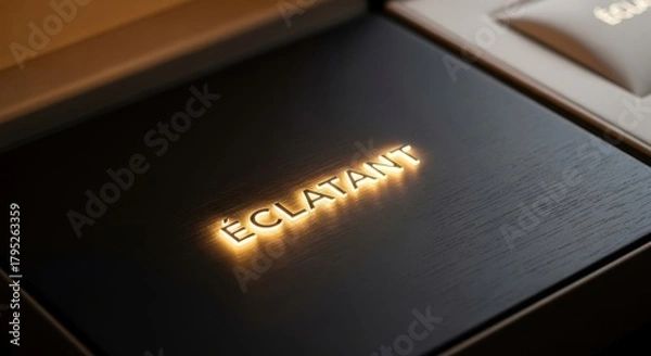 Fototapeta Luxurious illuminated Éclatant logo on dark textured surface, exuding premium quality and sophisticated brand presence