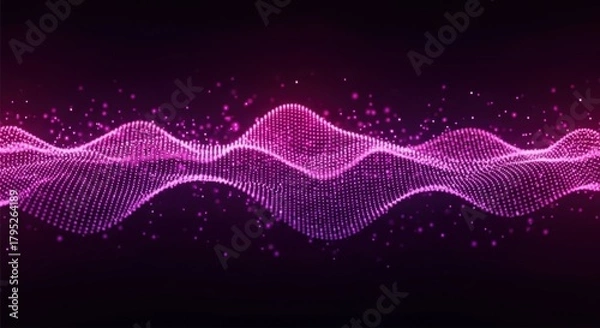 Fototapeta Captivating digital wave of glowing pink particles pulsates with energy, creating a dynamic, futuristic, and ethereal abstract background for technology and science concepts