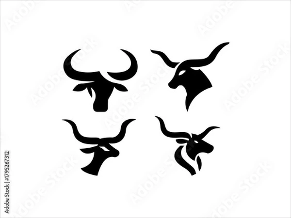 Fototapeta Bull head vector minimalist illustration features two abstract black animal designs on a crisp white background
