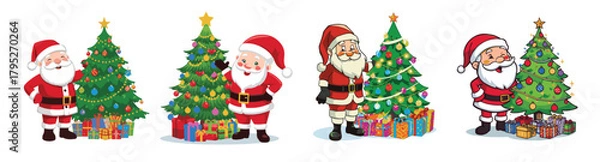 Fototapeta santa claus vector collection distributing gifts near the punis tree
