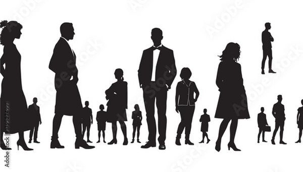Fototapeta Diverse group of professional silhouettes embodying teamwork, success, and modern business dynamics for corporate projects and presentations