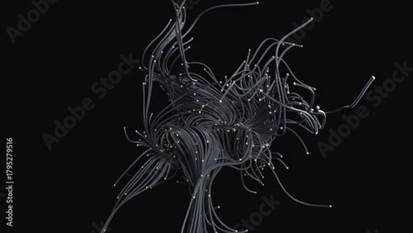 Obraz Metallic wire visualization, Elegant complex data display, Scientific visualization with glowing filaments, Technological scene featuring shimmering wires and subtle motion effects