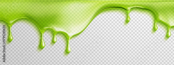 Fototapeta Slime toxic drip background with green halloween splash and snot liquid 3D. Paint vector realistic with slime design and toxic drip elements for flow blob. Seamless splat aesthetic for halloween